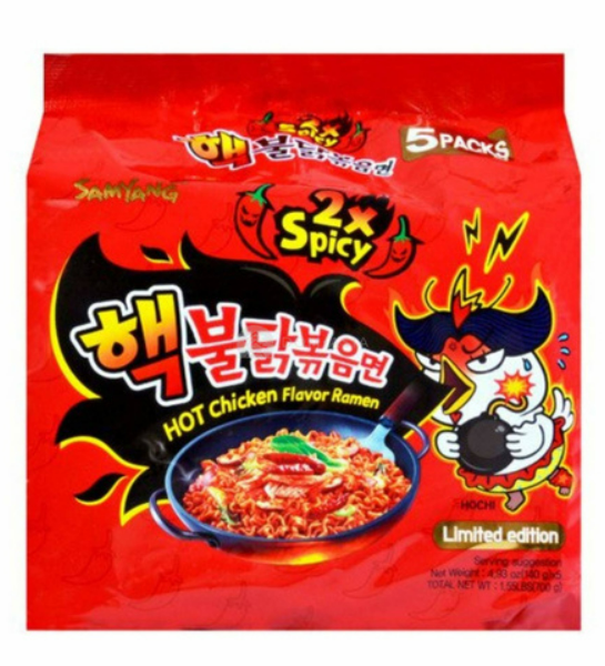 Makaron błyskawiczny o smaku kurczaka 2x Ostra SAMYANG multi 140g x 5 szt.